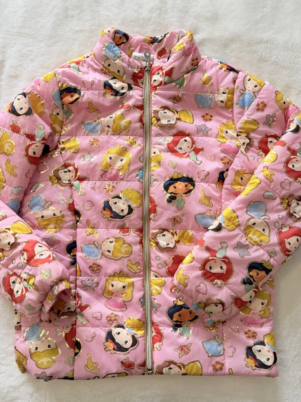 Disney Princess Jacket Size 7/8 Girls Pink Cartoon Cute Puffer! Princesses Coat